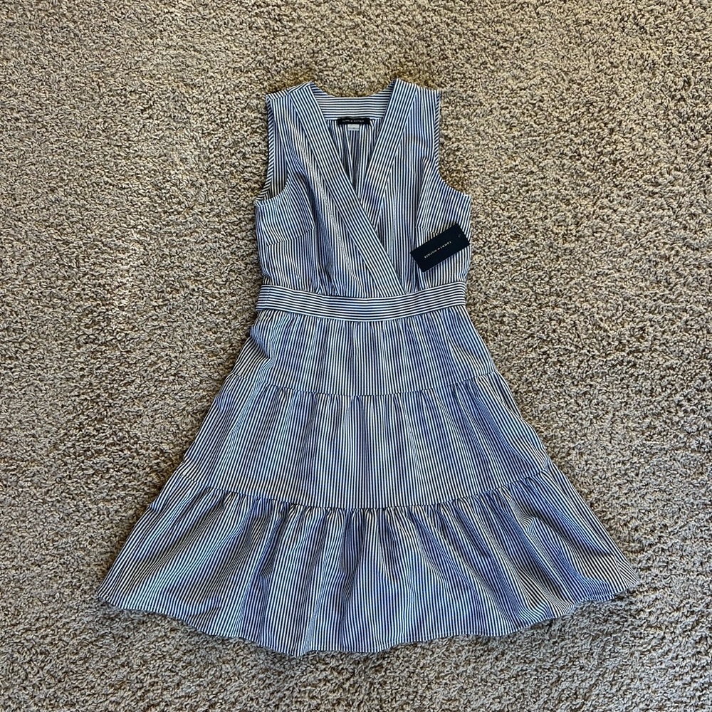 NWT Tommy Hilfiger Blue Striped Sundress with Ruffled Tiered Skirt and V-Neck